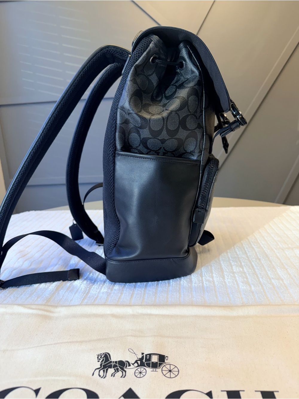 Coach Men's Signature Canvas Backpack in Charcoal and Black - Includes Dust Bag - Picture 4 of 9